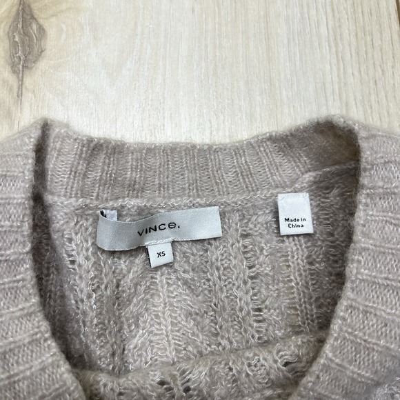 Vince Cropped Cream Cashmere Wool Cable Loose Knit Sweater Womens XS - Picture 3 of 7